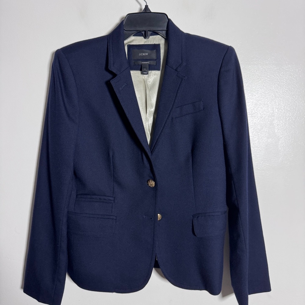 J.Crew Schoolboy Blazer Women 6 Navy Blue Solid Wool Gold Button Professional